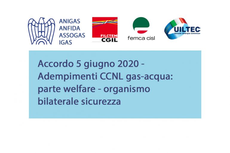 Adempimenti CCNL gas-acqua: accordo 5.06.20 su welfare e organismo bilaterale sicurezza