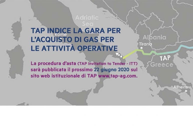 TAP indice la gara per l’acquisto di gas per le attività operative